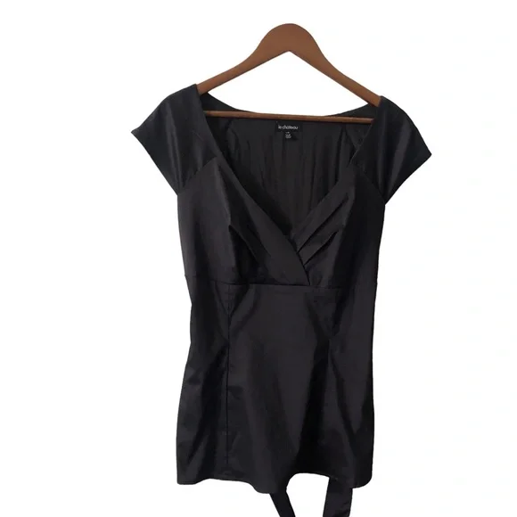 Vintage Le Chateau L v-neck sleeveless Top Empire Waist Charcoal Black - Picture 5 of 5